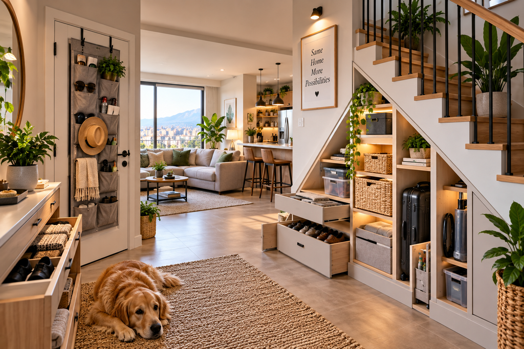 hidden storage spaces in a small organized home